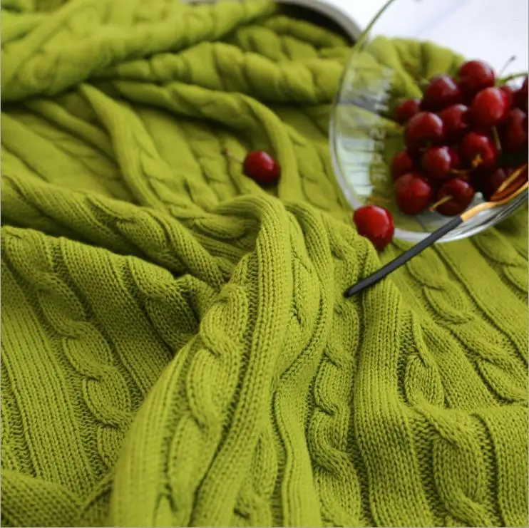 

J Hot sale high quality 100% cotton white, beige, brown, gray, red, green knit blanket for sofa/bed/home blanket for spring