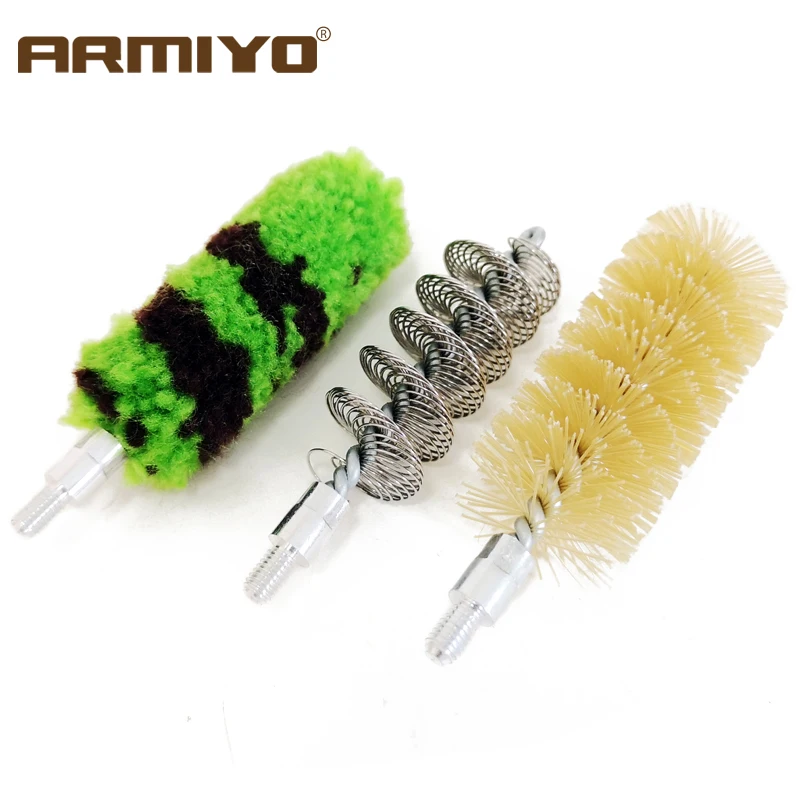 Armiyo 3pcs/set 12GA 18.5mm Barrel Cleaner Wool Metal Bristle Gun Bore Brush Hunting Cleaning Kit Accessories Thread Size 10-32T |