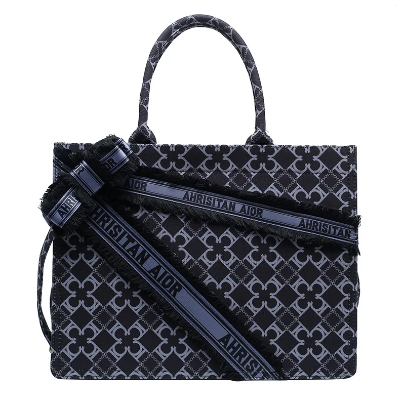 

2021 New Fashion Net Red Canvas Large-Capacity One-Shoulder Western Style Printed Portable Crossbody Women Niche Designer Bag