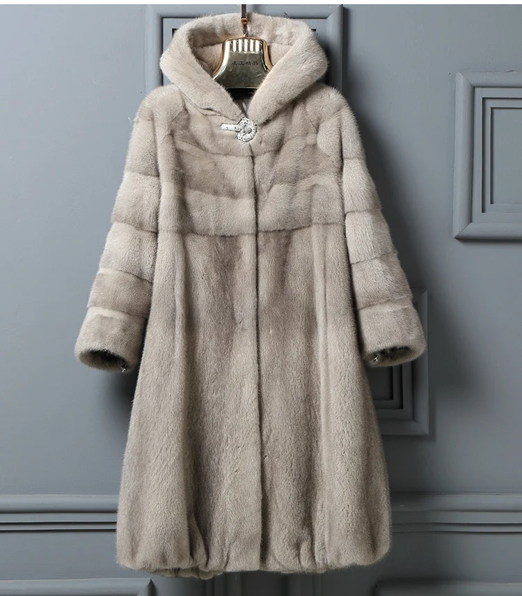 Lady Furture Winter Long Mink Fur Coat for Women Loose style Nature Jacket With Hood Luxury Warm Oversize Female | Женская одежда