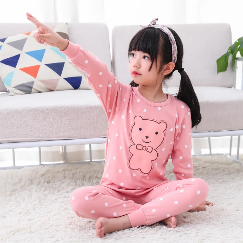 

TUONXYE Boys Girls Pajamas Set Children Animals Bow-not Bears Cotton Kids Long Sleeves Pijama Baby Sleepwear Clothing Nightwear