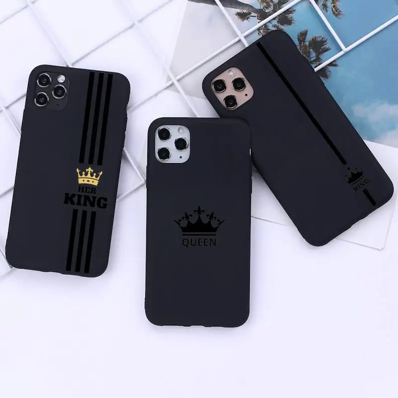 

Cartoon Crown Letter King Queen Phone Case for iphone 12 11 Pro Mini XS MAX 8 7 6 6S Plus X 5S SE 2020 XR cover