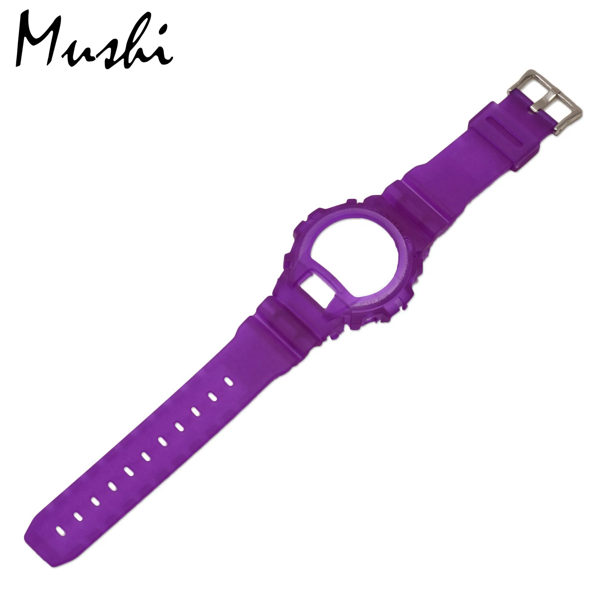 Mushi резина для Casio DW 6900 черный прозрачный синий желтый красный зеленый фиолетовый ремешок с пряжкой чехол для часов с инструментом - Цвет ремешка: Violet