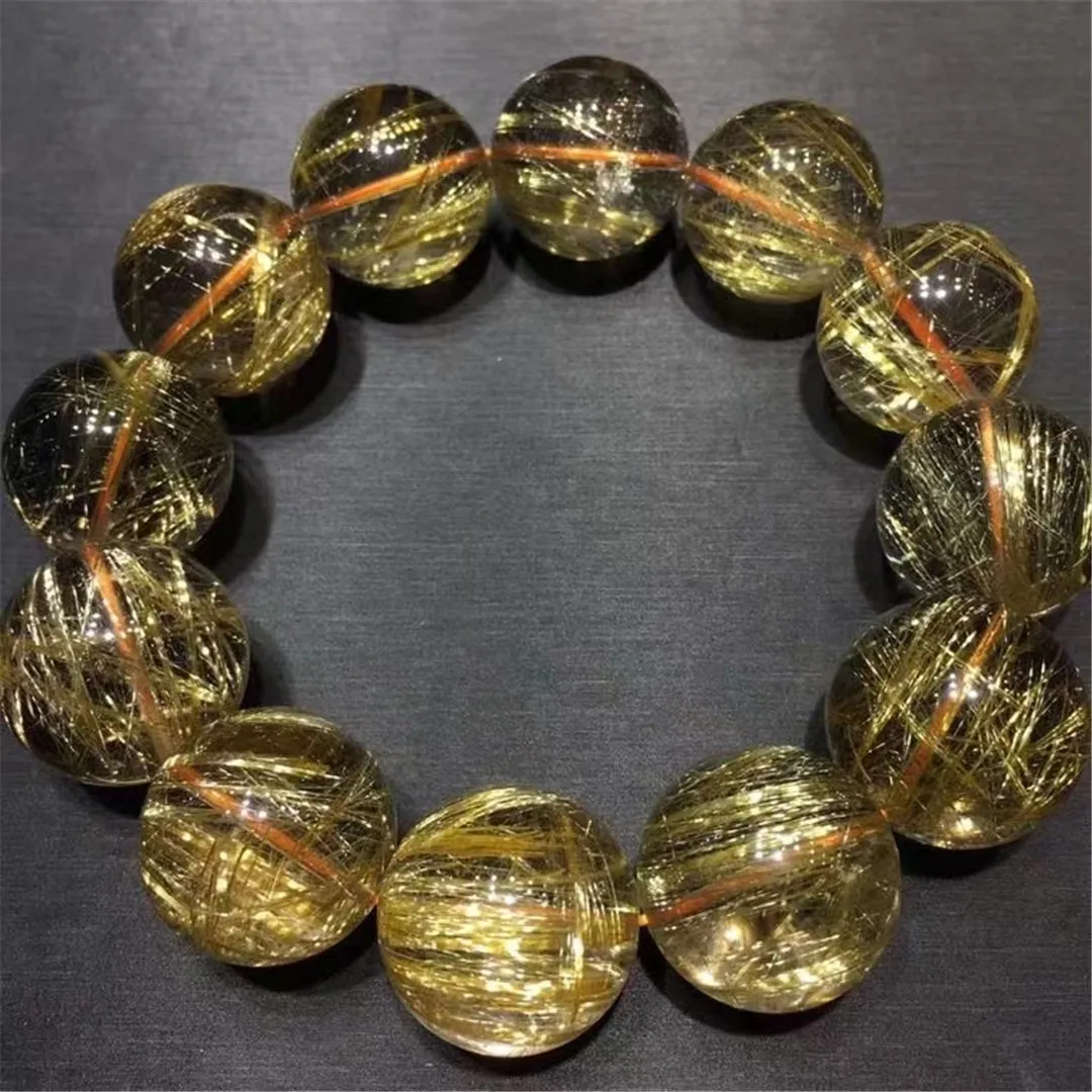 

Natural Gold Rutilated Quartz Bracelet For Women Lady Man Wealth Healing Crystal 21mm Beads Stretch Jewelry AAAAA Certificate