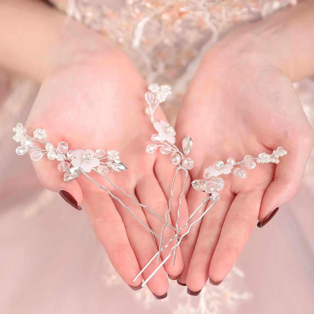 Элегантные цветочные Кристальные жемчужины Стразы Серебряные головные уборы