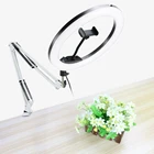 Светодиодный кольцевой светильник с регулируемой яркостью для селфи, лампа с длинным кронштейном и держателем для телефона, с USB-разъемом для съемки фото, подходит для Youtube, VK, студийная лампа