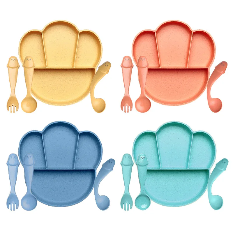 

Baby Bowl+spoon+fork Feeding Food Tableware BPA Free Eco-Friendly Wheat Straw Infant Plate Children Dish Kids Anti-hot Training