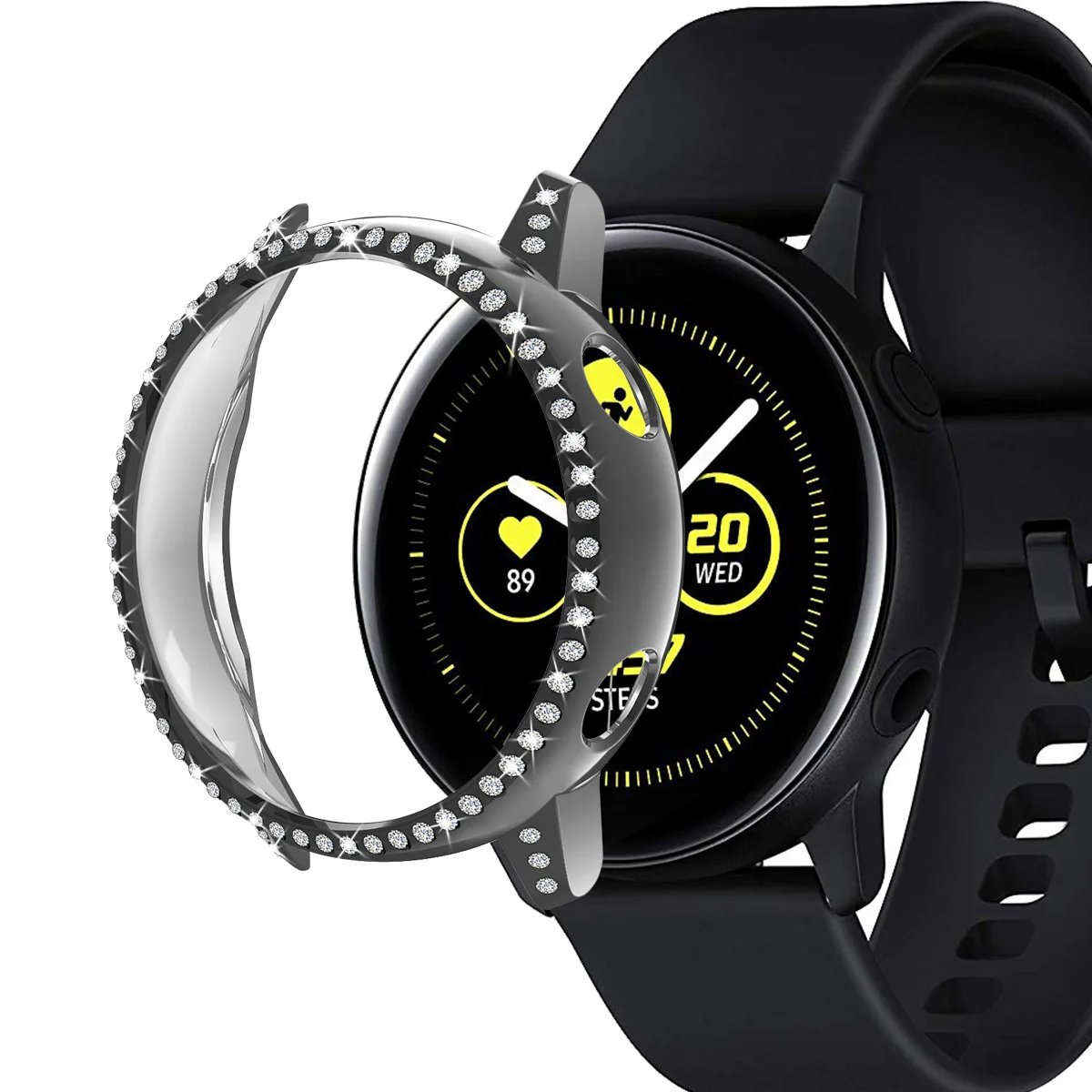 40 мм PC чехол-Бампер Защитный чехол для samsung Galaxy Watch Active для женщин и девушек блестящий чехол для часов с кристаллами - Цвет: Black
