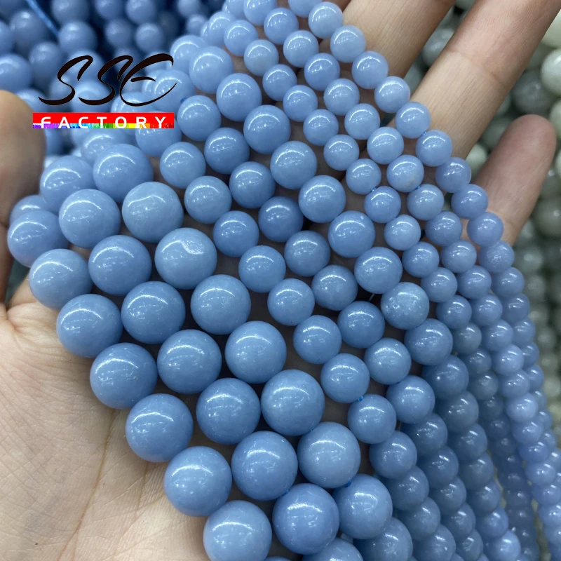 

Natural A+ quality Blue Angelite Stone Beads Round Loose Beads 6 8 10 mm For Jewelry Making DIY Bracelet Necklace Gift 15"strand