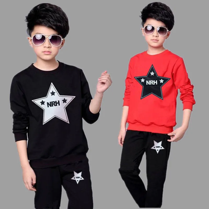 Kids Boys Sports Suit 2019 Spring and Autumn New O-neck Personality Two-piece Youth Casual Clothing Teenage |