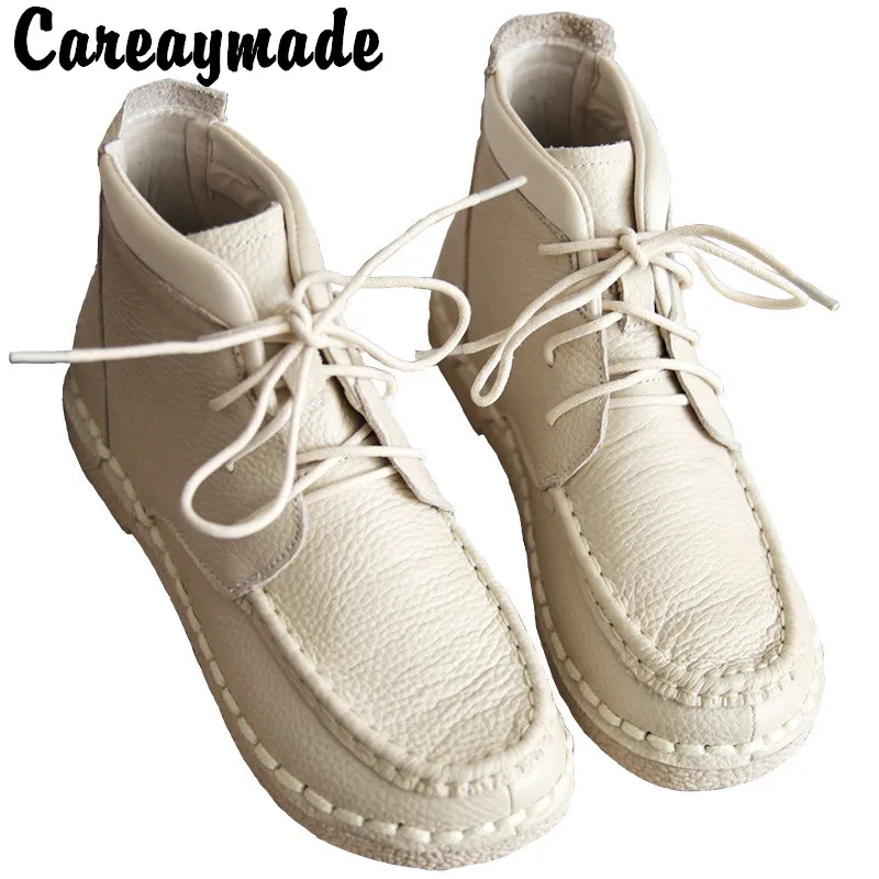 

Женские короткие сапоги ручной работы Careaymade, женские кожаные повседневные сапоги на плоской подошве с круглым носком, со шнуровкой и мягкой...