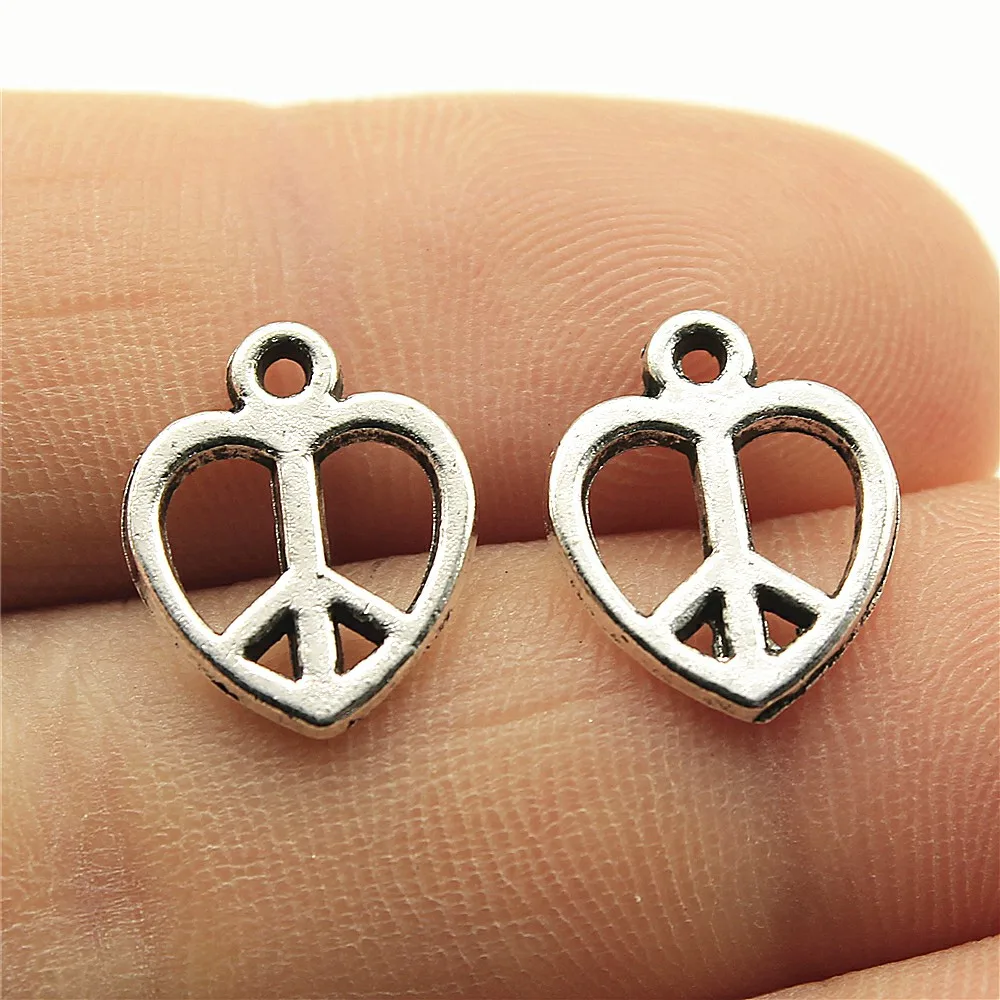 60 шт. 14x11 мм 2 цвета античная бронза покрытие Подвески в виде знака мира сердце