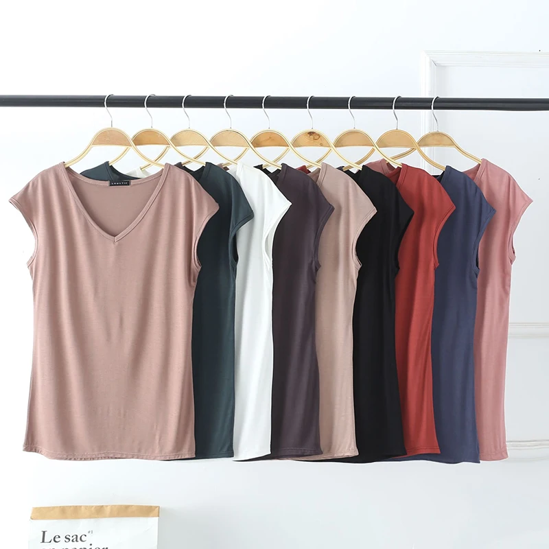 

Women Summer T-Shirt 2020 Casual Loose Sleeveless Vintage Tshirt V-Neck Korean Style Tshirt Female Tops Plus Size Ropa Mujer