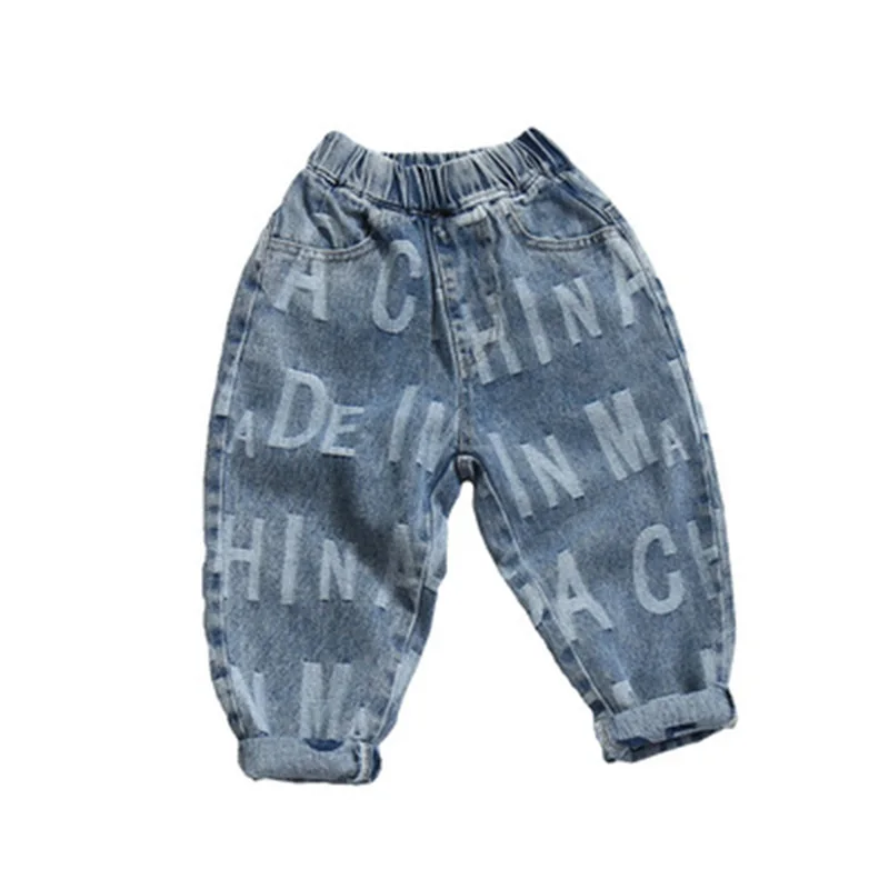 

2021 Autumn Boys and Girls Letter Washed Jeans Children's Loose All-match Pants Fashion Trend