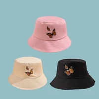pink vlinder grappige print emmer hoeden toevallige outdoor panama cap unisex zonnescherm visser caps harajuku opvouwbare