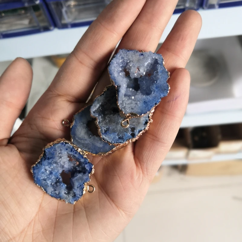 

Natural Blue crystal quartz agates druzy pendant necklace for Jewelry making necklace earring Accessories Druzy gifts wholesale