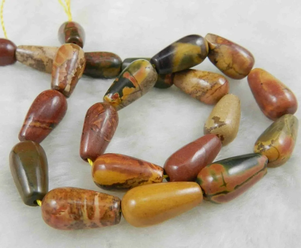 

NATURAL 9X16MM MULTICOLOR PICASSO JASPER GEMS TEARDROP LOOSE BEAD STRAND 15"