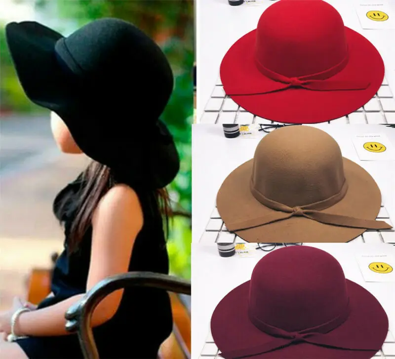 Шляпа фетровая с широкими полями и бантом для маленьких девочек | Аксессуары