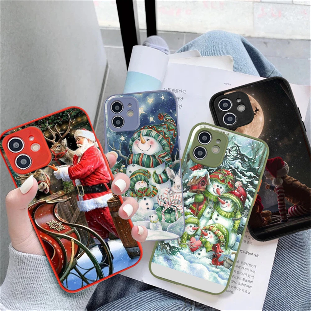 

USLION New Year Christmas Protection Phone Case For iPhone 14 12 11 13 Pro XS Max Mini XS XR X 7 8 Plus Hard PC Back Phone Cover