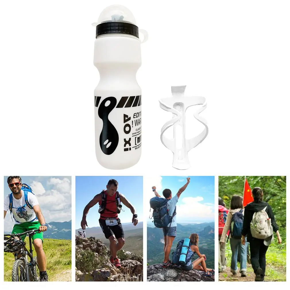 

750ML Mountain Bike Bicycle Cycling Water Drink Bottle+Holder Cage Outdoor Sports Plastic Portable Kettle Water Bottle Drinkware