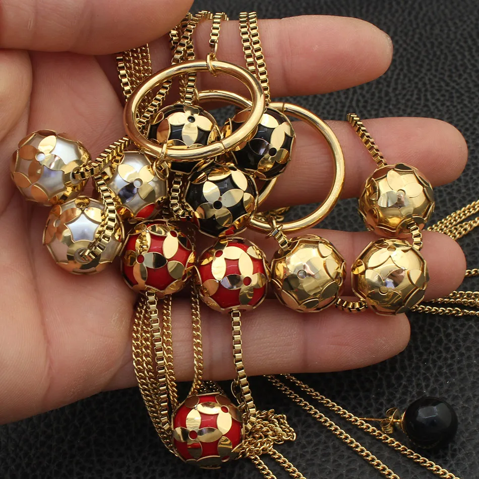 Цепочки для свитера ожерелье золотого цвета подвеска с шариком и серьги-гвоздики