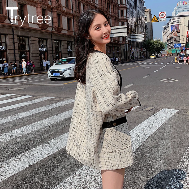 Trytree осень-зима Для женщин Повседневное шерстяное пальто на кнопках для малышей полиэстер Однобортный с широкой талией Офисные женские туфли карманы лаки для ногтей