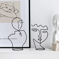abstract character sculpture modern figure face art gift decor nordic metal black lines figurines abstract decoration for home