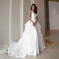 ruffles detachable wedding dress sheer deep v neck sleeveless floor length backless sequin bridal gowns vestidos de novia