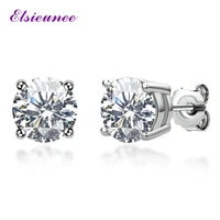 elsieunee top quality 100 925 sterling silver 0 5 1ct d color moissanite stud earrings 18k white yellow gold color fine jewelry