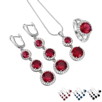 fashion silver color jewelry sets for women elegant crystal pendant necklace earrings ring set trendy jewelry sets for female