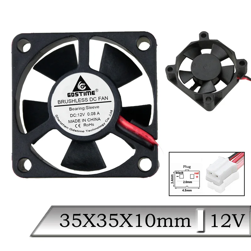 1 шт. Gdstime DC 12 В 35x35x10 мм 35 2Pin PH2.0 процессор бесщеточный осевой вентилятор охлаждения