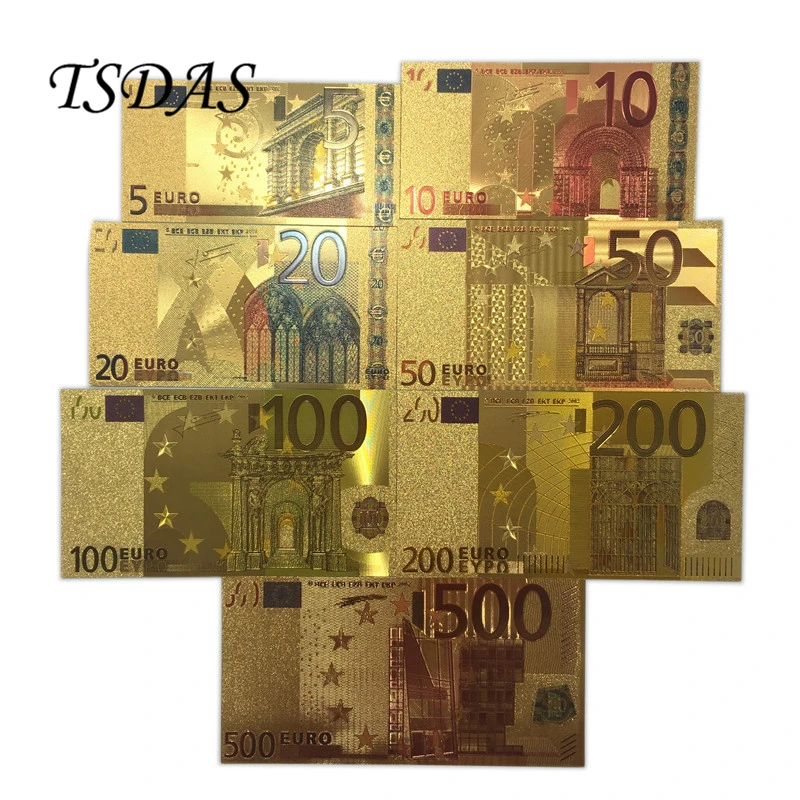 Полные наборы с покрытыем цвета чистого 24 каратного золота банкнот евро 5-500