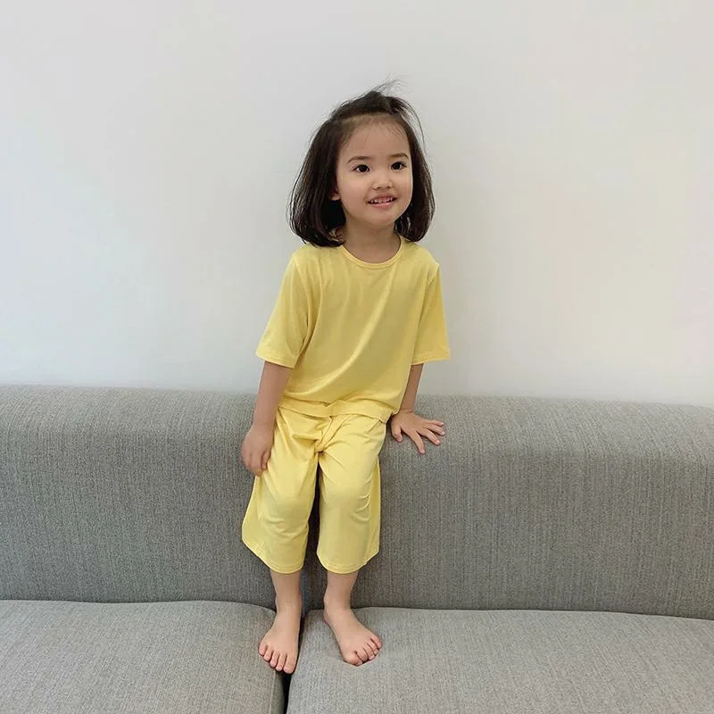 

Keelorn Kids Boys Girls Pajama Set 2021 New Spring Baby Solid Top And Pants 2pcs Outfits Korean Children Casual Sleepwear Suits