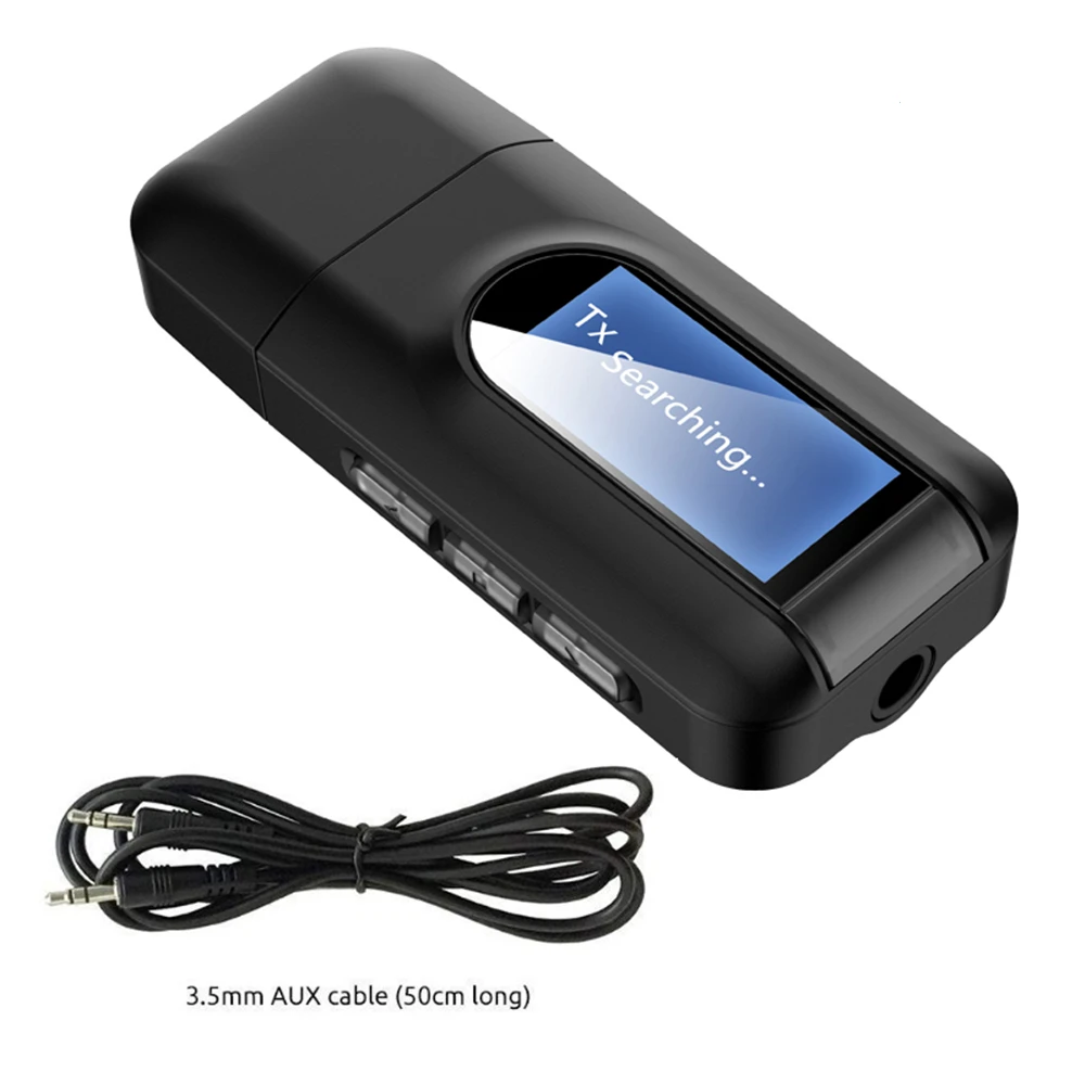 

3.5 AUX Stereo USB Plug Adapter For Car PC TV Headset Bluetooth-compatible 5.0 Audio Receiver Transmitter with 3.5mm LCD Screen