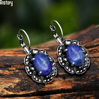 vintage plumflower natural lapis lazuli rhinestone earrings for women tibetan silver plated natural stone tiger eye earring