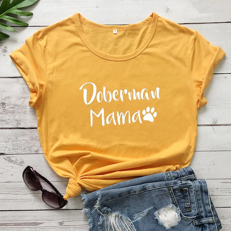 Doberman Mama с принтом лапы, Новое поступление, Женская забавная Повседневная футболка из хлопка, футболка для мамы и собаки, футболки для любимого питомца, подарок для любимой собаки