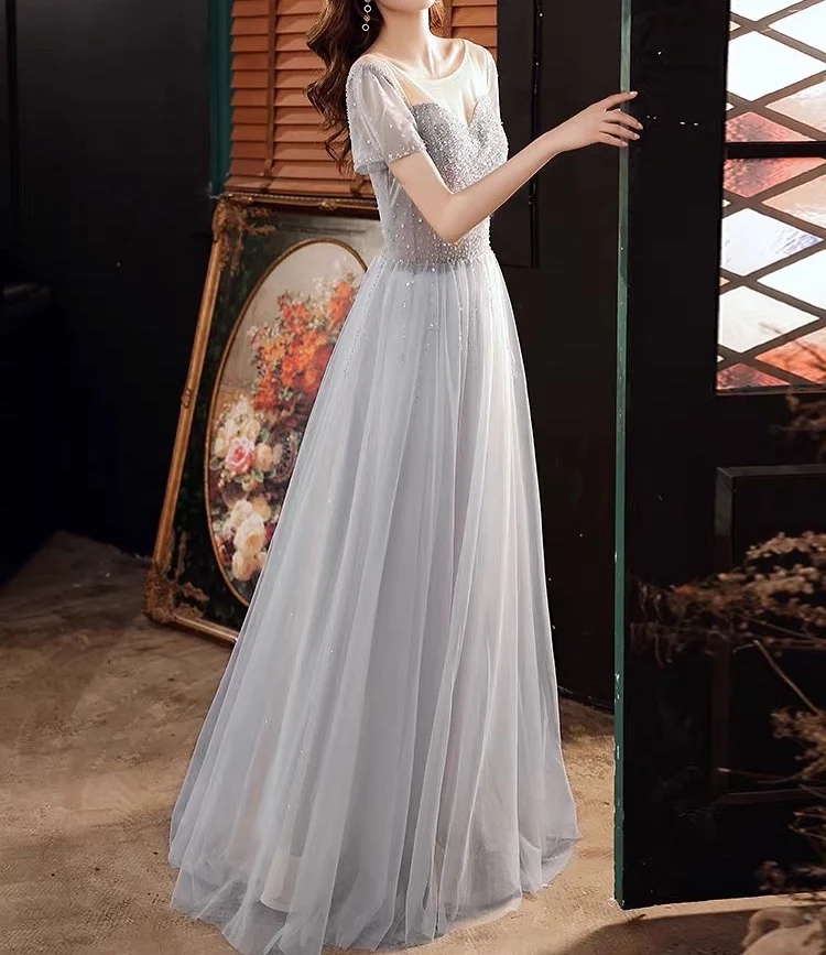 Роскошные блестящие длинные кружевные платья с круглым вырезом и блестками