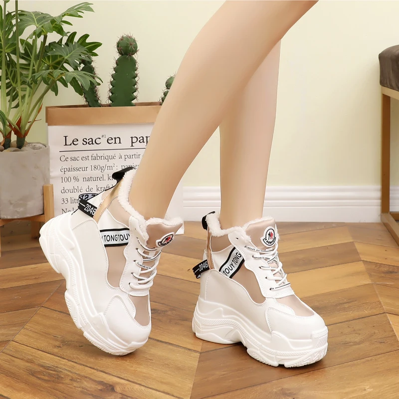 Женские зимние ботинки кроссовки на платформе zapatos de mujer белые сапоги Брендовая