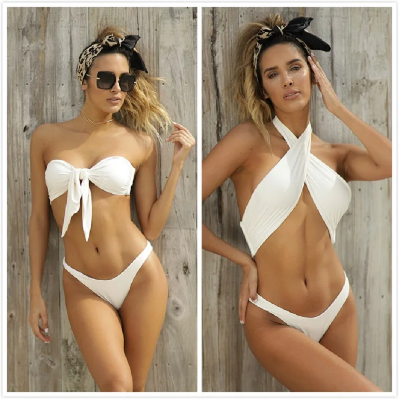 Женский купальник с открытыми плечами женское пикантное бикини белый 2021