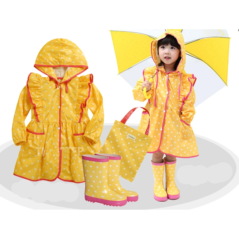 Детский дождевик желтый веселый уличный для девочек плотный водонепроницаемый