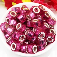 10pcs stripe color murano large hole spacer beads silver plated core fit european pandora charm bracelet women diy beads jewelry