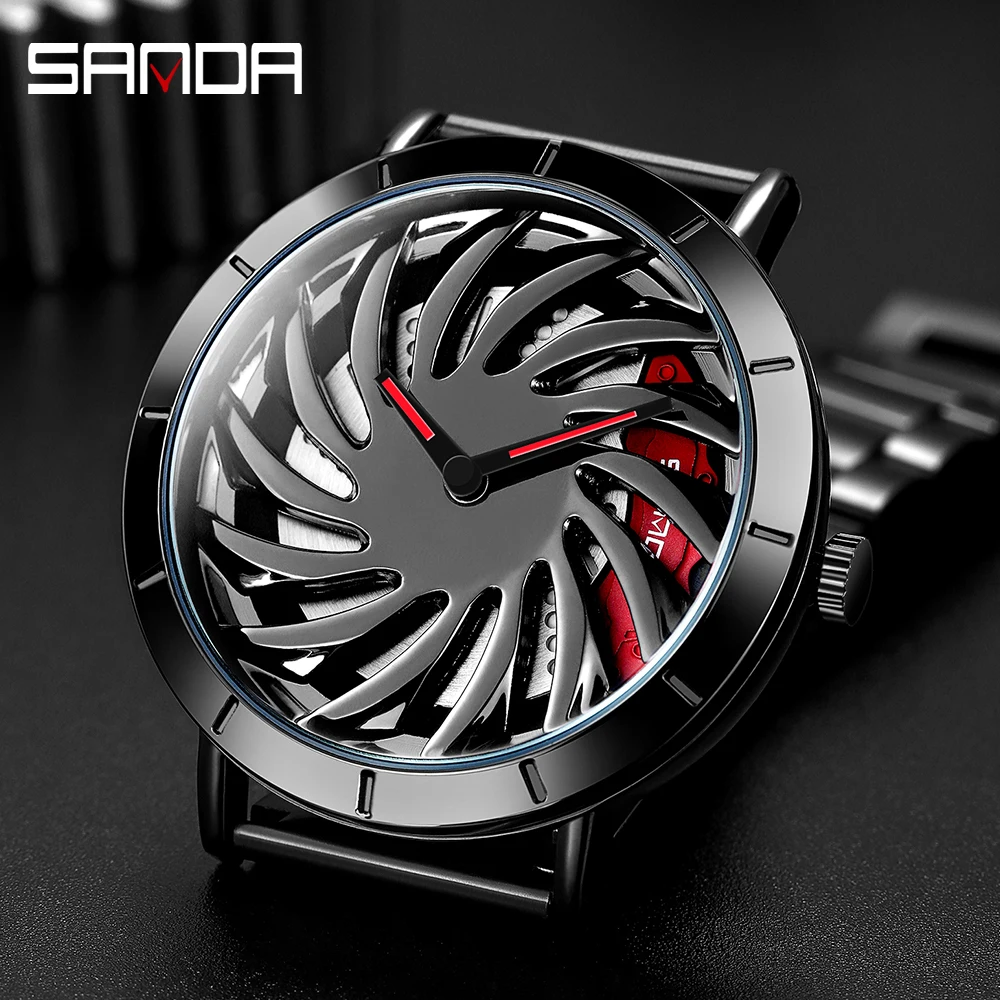 

Luxury Brand Watch Men Stainless Steel 3D Spin Car Tire Rim Dial Men's WristWatch Clock For Male relogio masculino water proof