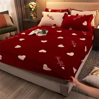 winter warm flannel fitted sheet cartoon flower pattern bed sheet thicken soft mattress protector cover soft cozy bedspreads