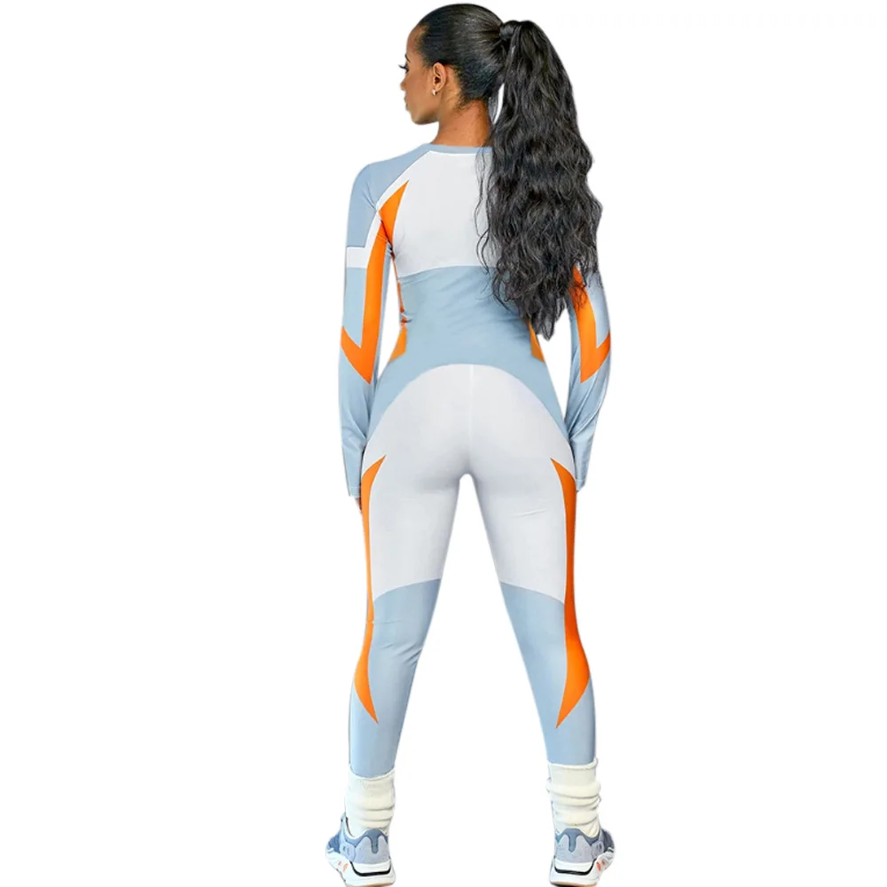 

Activewear Fitness Sport Bandage Jumpsuit for Women Letter Print Contrast Color Skinny Romper Streetwear Moto Biker Slim Overall
