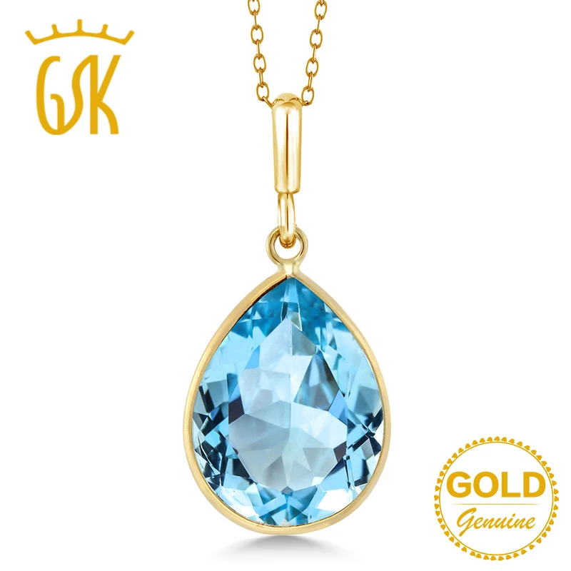 GemStoneKing 8 00 ct Груша Форма натуральный синий топаз драгоценный камень 14K подвеска из
