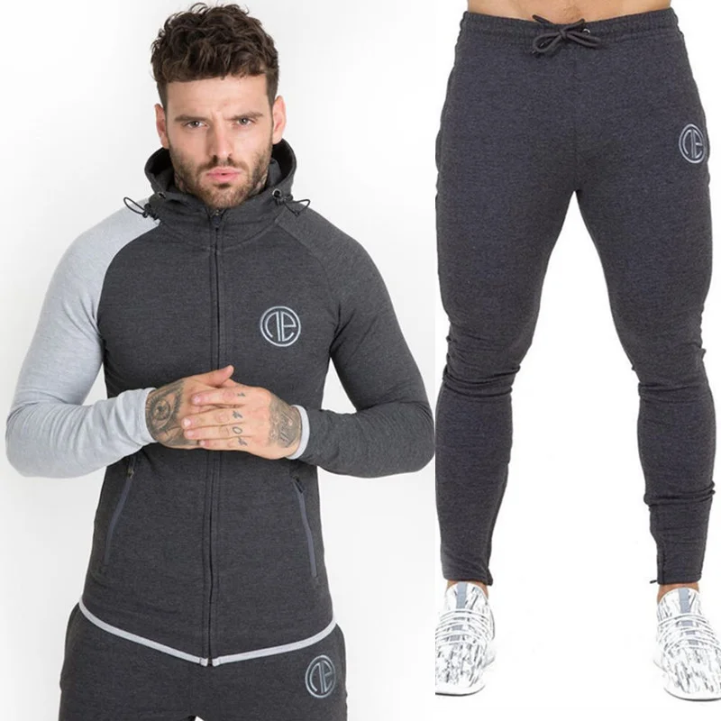 Gray (Sets) Mens Running Sportswear Sets Sweatshirt Sweatpants Gym Fitness Bodybuilding Hoodies Tops Pants Male Jogging Workout Tracksuits - Color: Gray (Sets)
