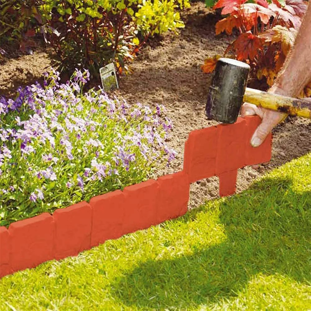 

20Pcs 20pcs Folding Landscape Gray Orange Flower Fence-Path Garden Plant Border Edging Lawn Imitation Stone Grounding Fence