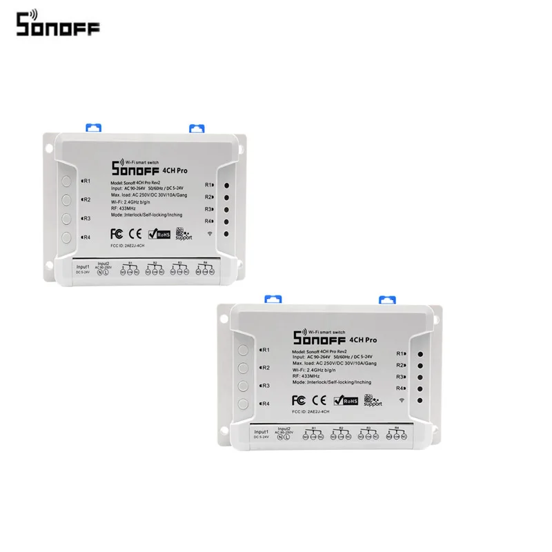 2 pcs Itead Sonoff 4CH Pro R2 433 МГц 4 канала RF беспроводной пульт дистанционного управления Wifi умный переключатель инчинг интерлок реле Alexa Google Home - Комплект: 2 pcs