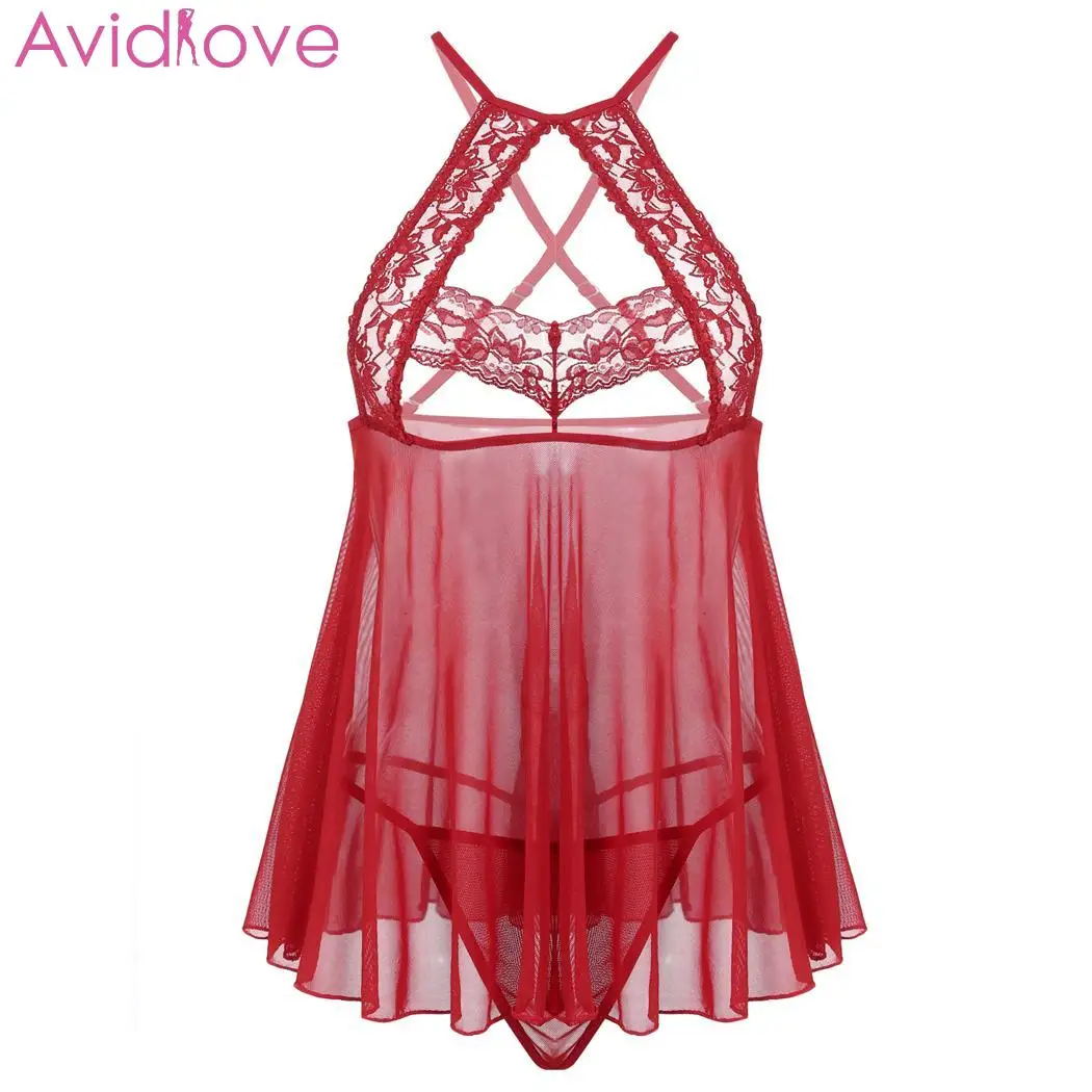 Женское сексуальное нижнее белье Avidlove Сетчатое кружевное мини платье с открытой