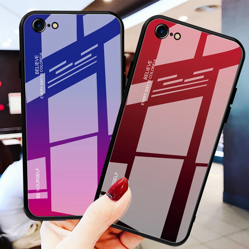 Новое градиентное закаленное стекло чехол для iPhone 6 6S 7 8 Plus на X XS XR Max чехлы